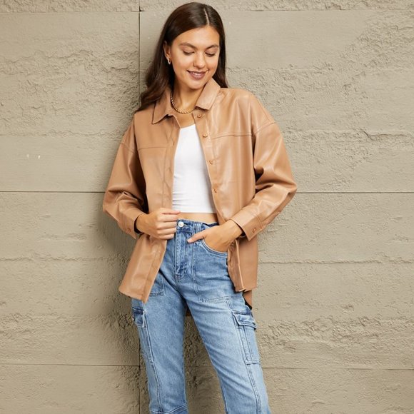 e.Luna Vegan Leather Button Down Shirt - Picture 4 of 5